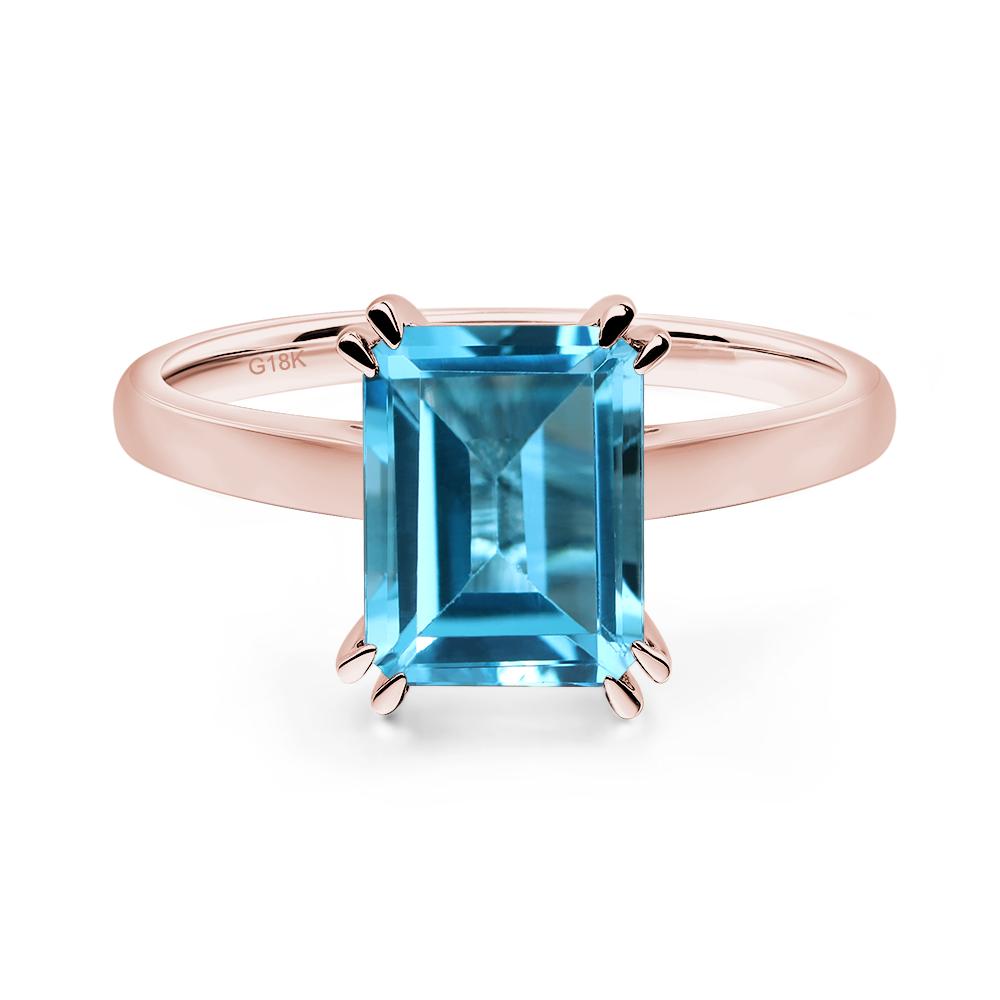 Emerald Cut Swiss Blue Topaz Solitaire Wedding Ring - LUO Jewelry #metal_18k rose gold