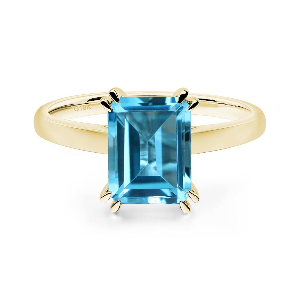 Emerald Cut Swiss Blue Topaz Solitaire Wedding Ring - LUO Jewelry #metal_18k yellow gold