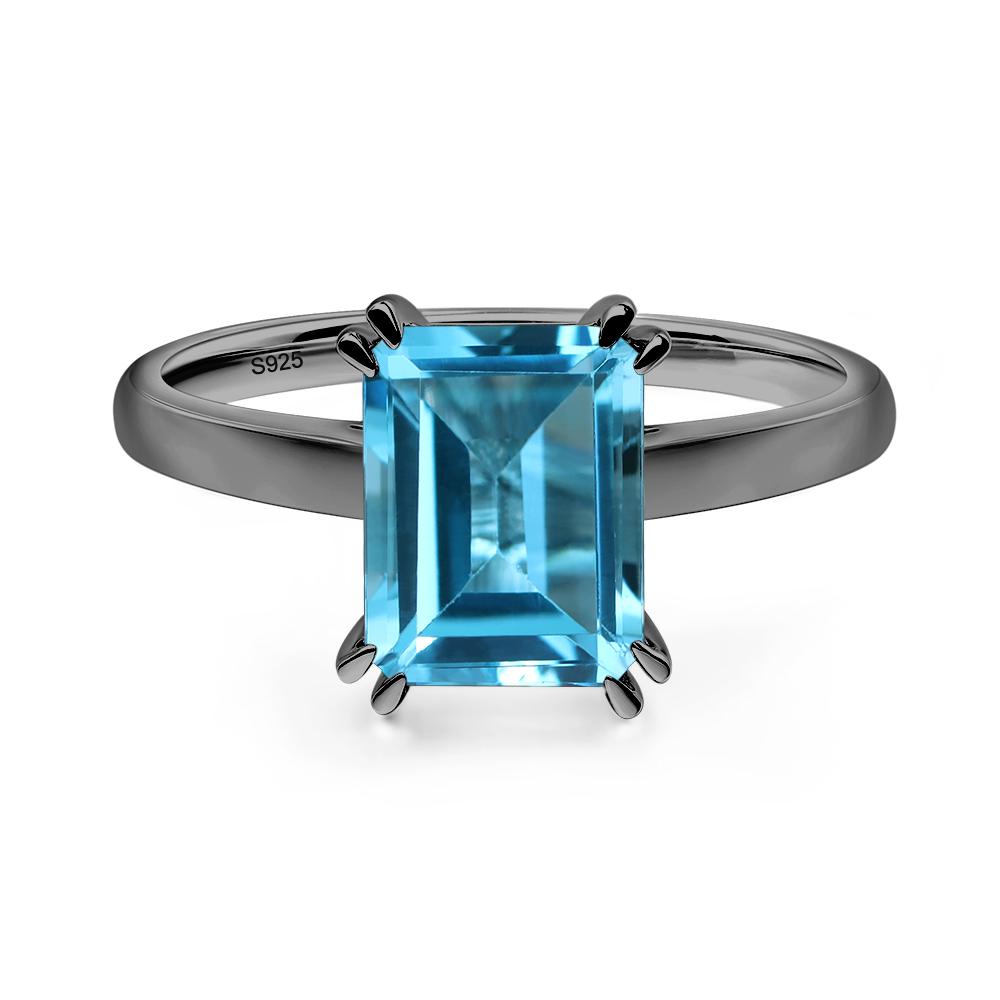 Emerald Cut Swiss Blue Topaz Solitaire Wedding Ring - LUO Jewelry #metal_black finish sterling silver