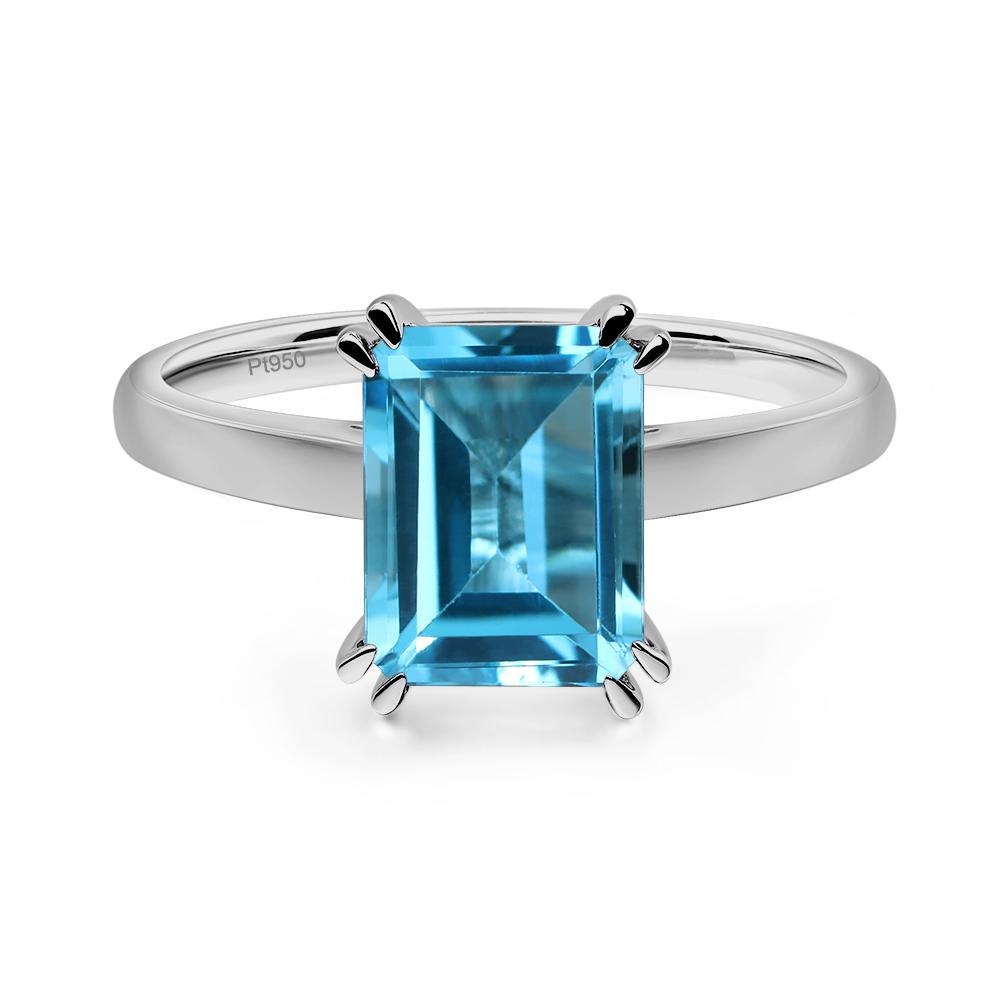 Emerald Cut Swiss Blue Topaz Solitaire Wedding Ring - LUO Jewelry #metal_platinum