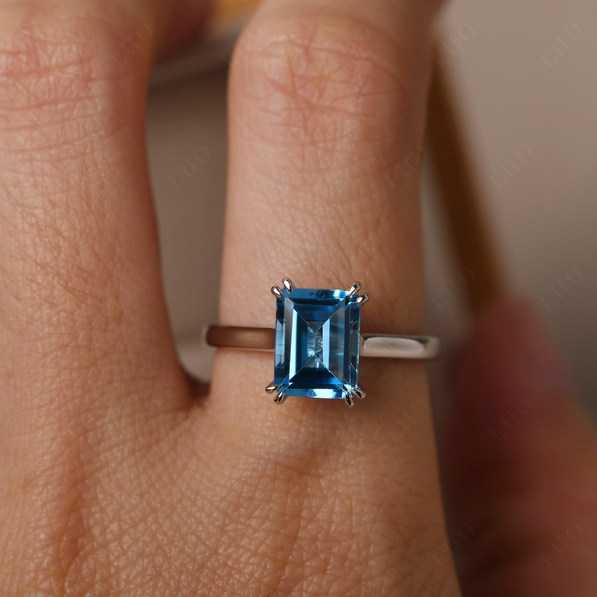 Emerald Cut Swiss Blue Topaz Solitaire Wedding Ring - LUO Jewelry