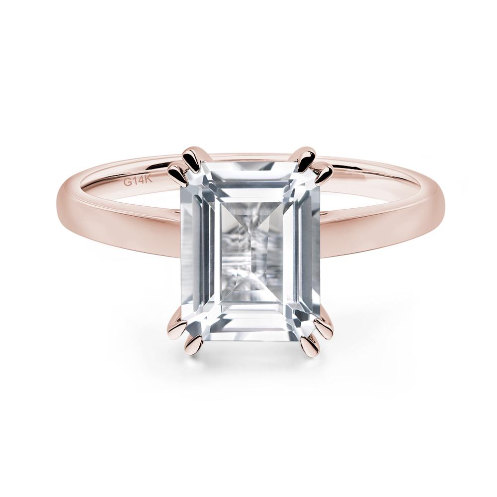 Emerald Cut White Topaz Solitaire Wedding Ring - LUO Jewelry #metal_14k rose gold