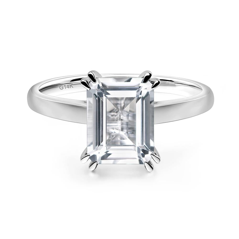 Emerald Cut White Topaz Solitaire Wedding Ring - LUO Jewelry #metal_14k white gold