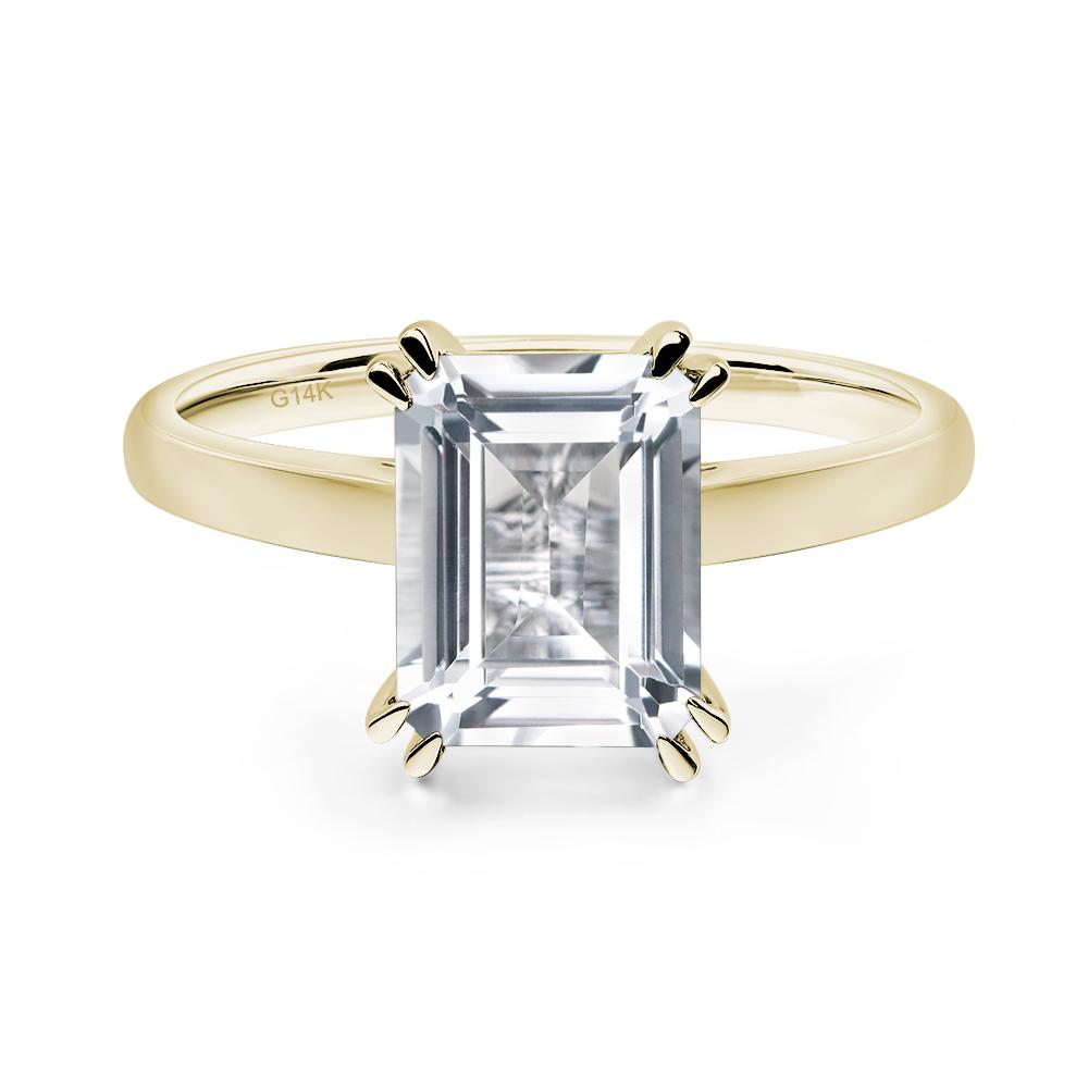 Emerald Cut White Topaz Solitaire Wedding Ring - LUO Jewelry #metal_14k yellow gold