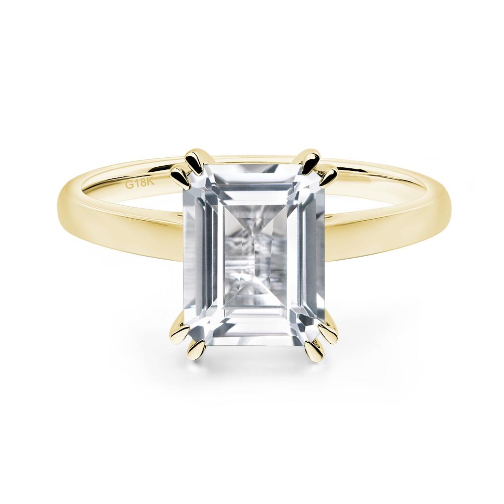 Emerald Cut White Topaz Solitaire Wedding Ring - LUO Jewelry #metal_18k yellow gold