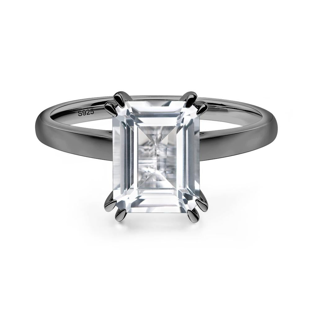 Emerald Cut White Topaz Solitaire Wedding Ring - LUO Jewelry #metal_black finish sterling silver