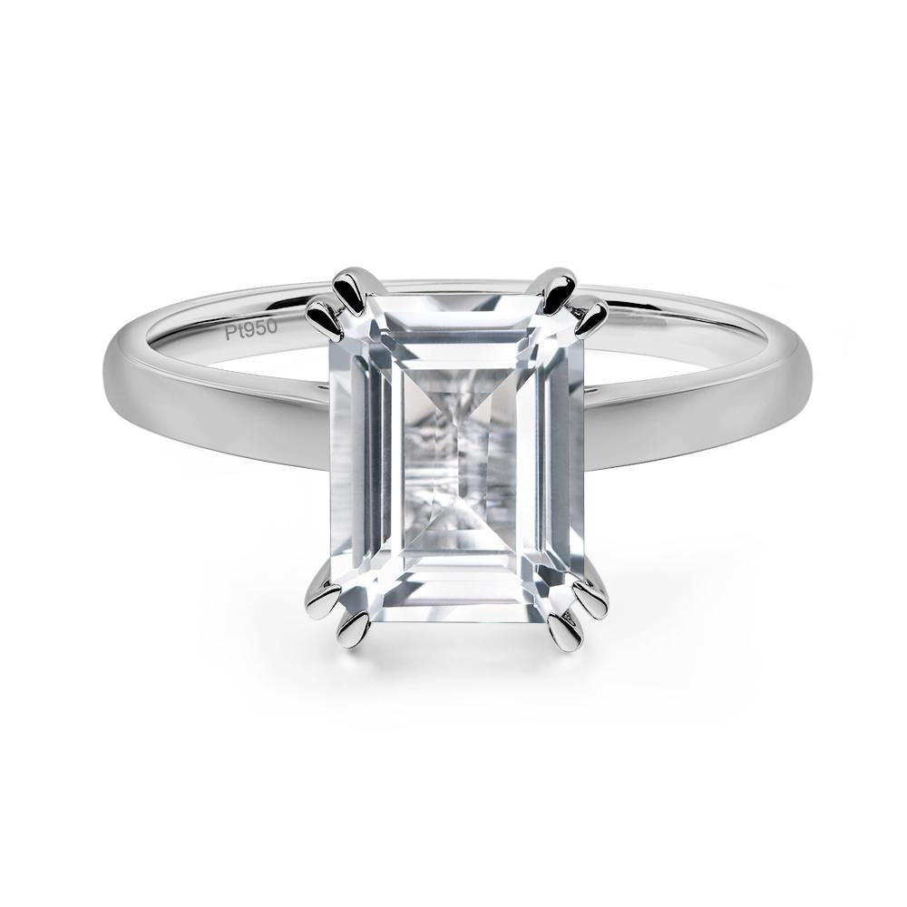Emerald Cut White Topaz Solitaire Wedding Ring - LUO Jewelry #metal_platinum