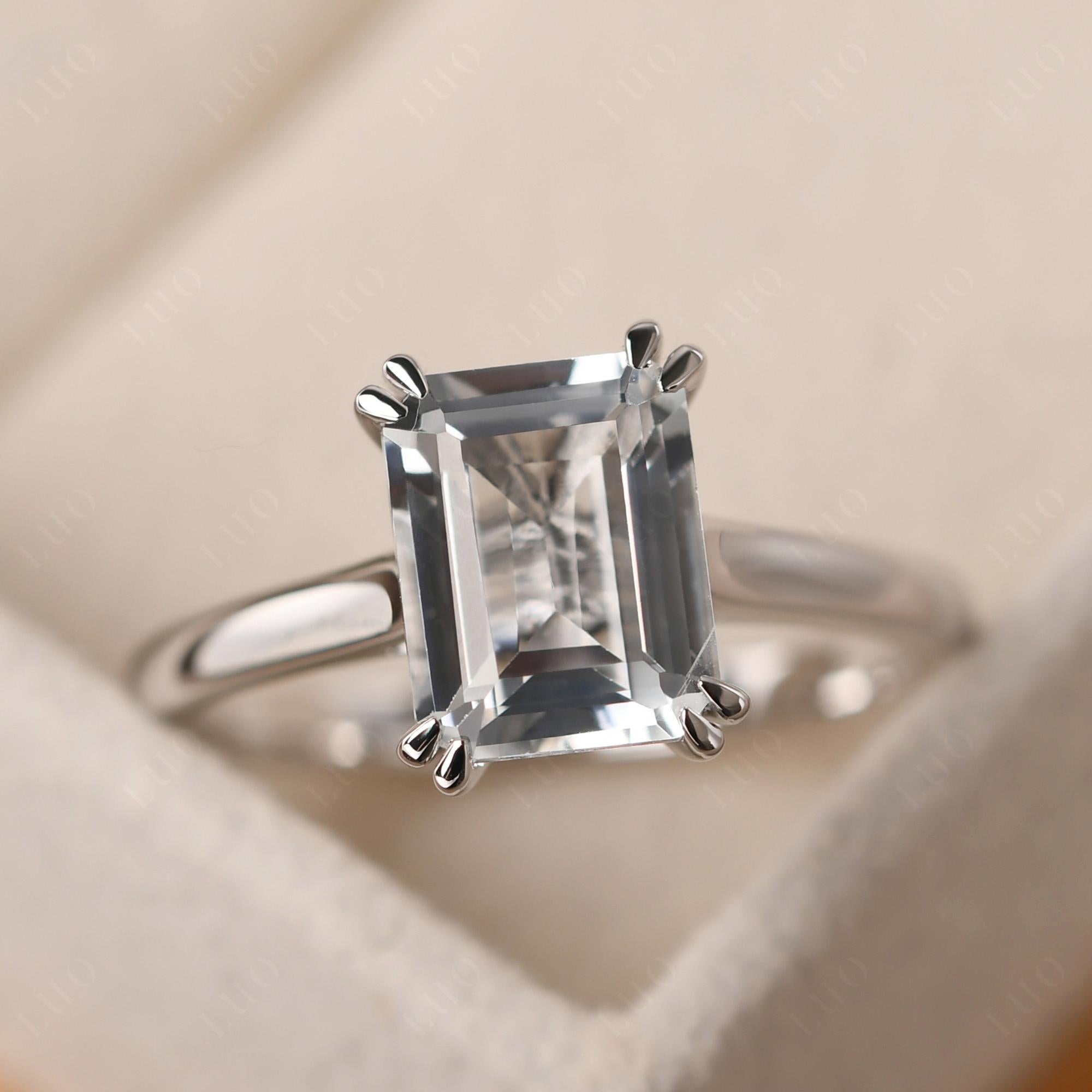 Emerald Cut White Topaz Solitaire Wedding Ring - LUO Jewelry