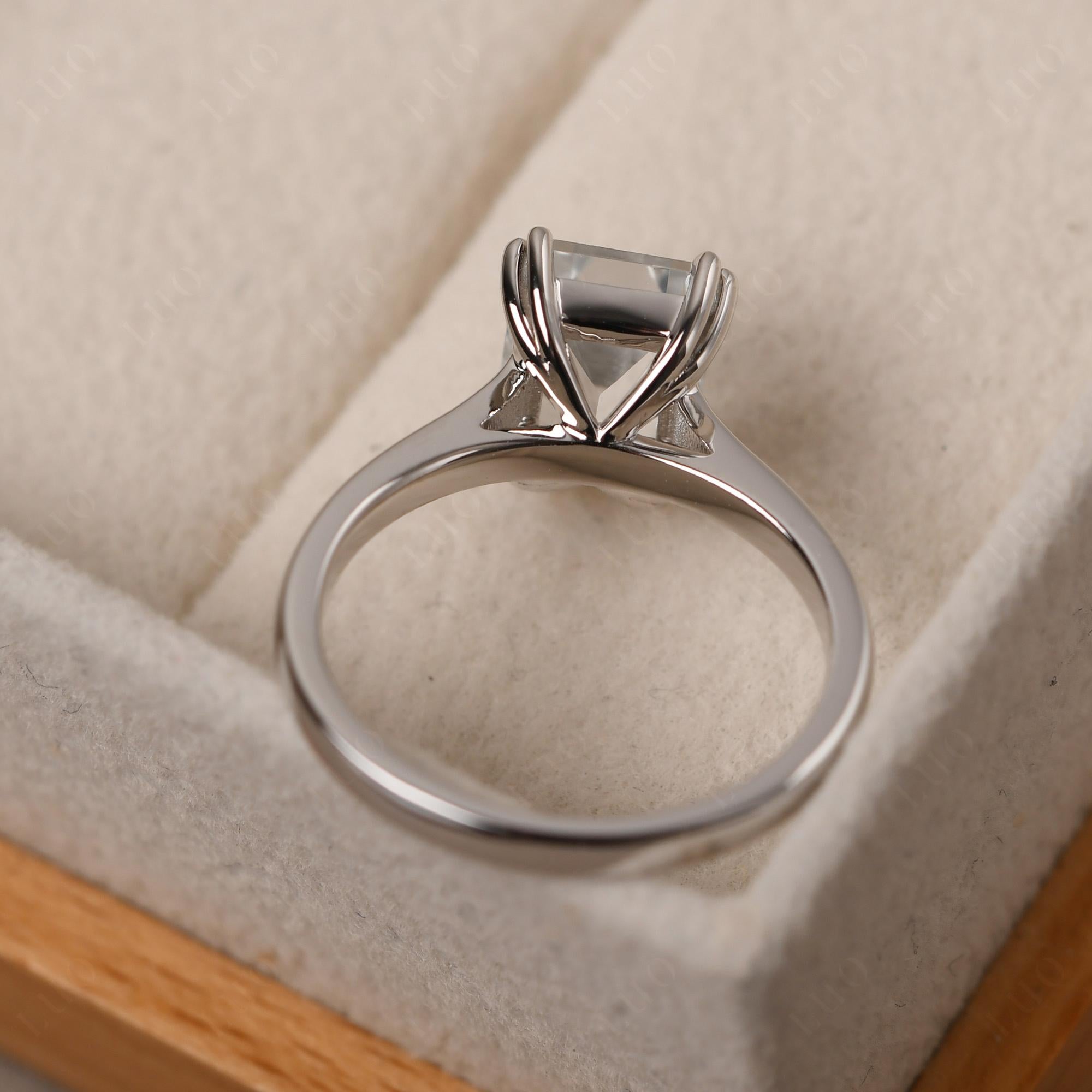 Emerald Cut White Topaz Solitaire Wedding Ring - LUO Jewelry