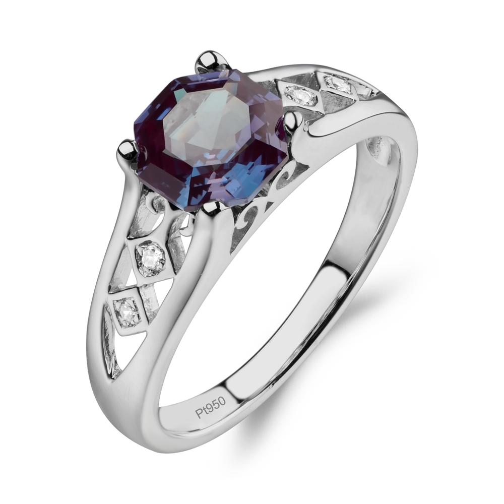 Vintage Style Octagon Cut Lab Created Alexandrite Ring - LUO Jewelry #metal_platinum