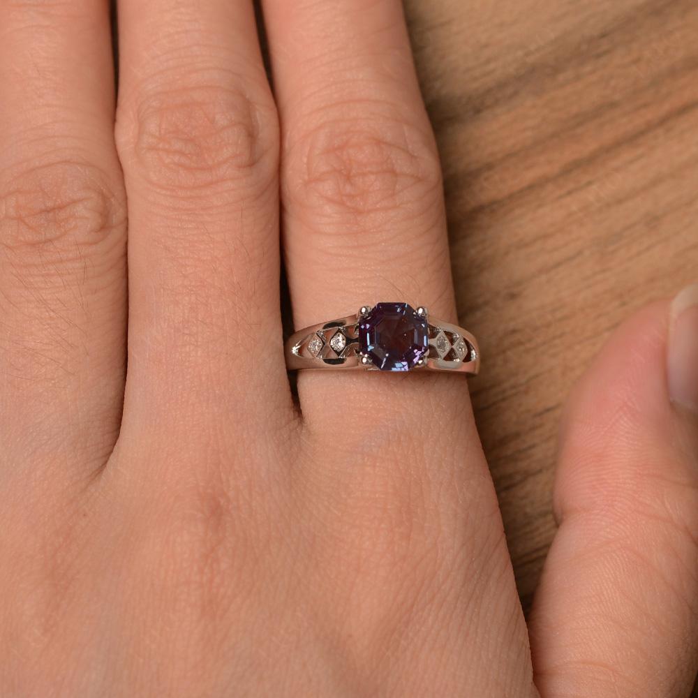 Vintage Style Octagon Cut Lab Created Alexandrite Ring - LUO Jewelry
