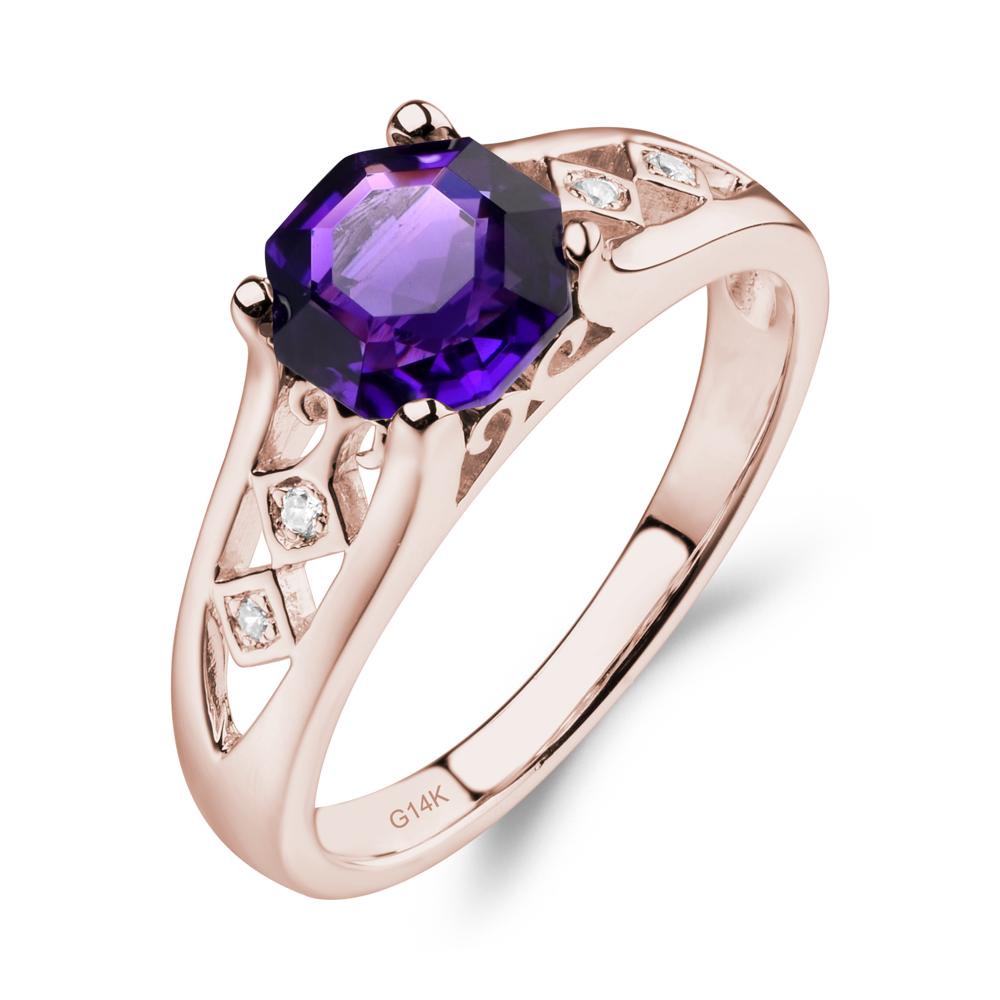 Vintage Style Octagon Cut Amethyst Ring - LUO Jewelry #metal_14k rose gold