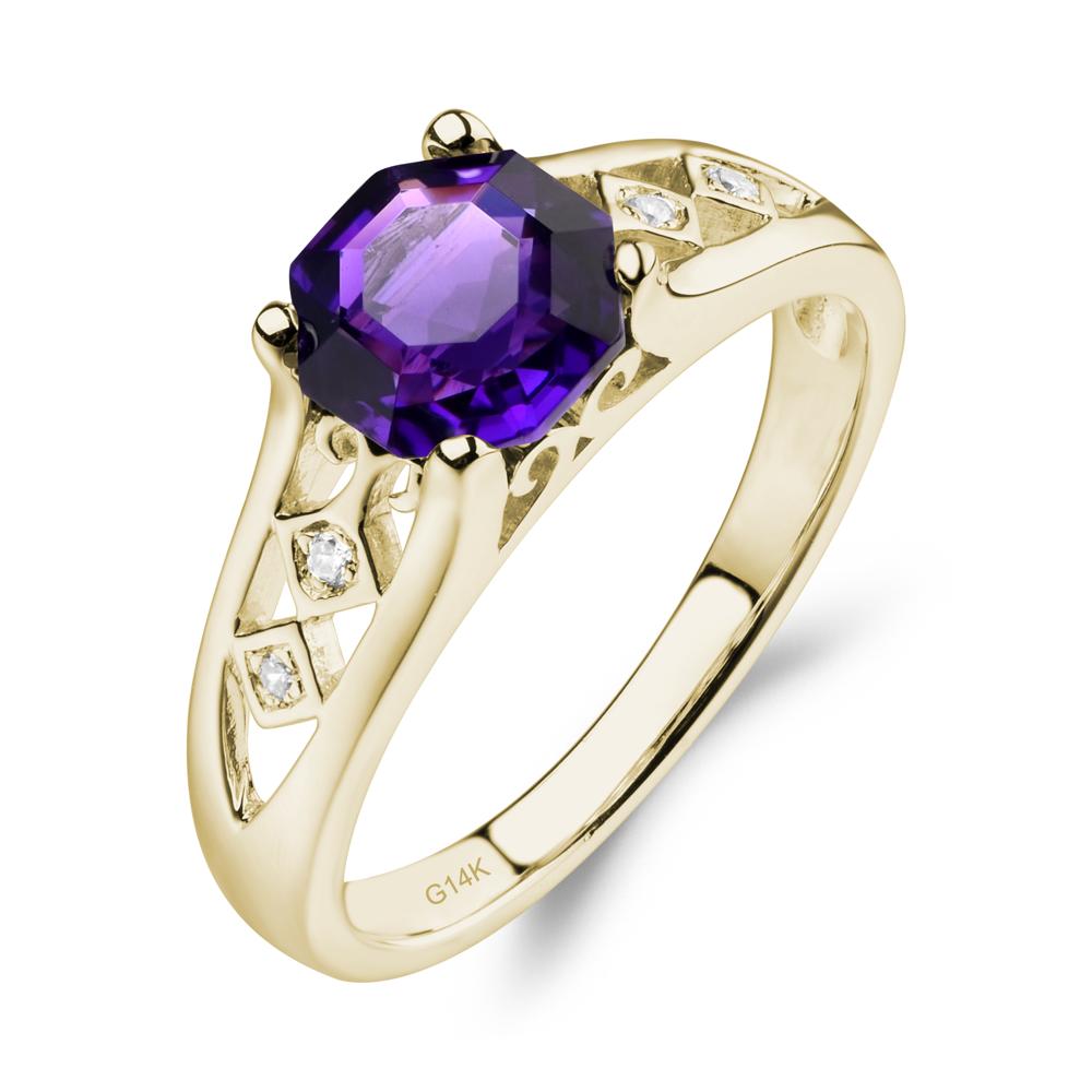 Vintage Style Octagon Cut Amethyst Ring - LUO Jewelry #metal_14k yellow gold