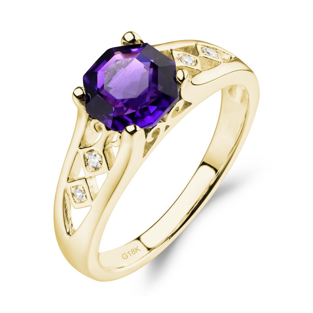 Vintage Style Octagon Cut Amethyst Ring - LUO Jewelry #metal_18k yellow gold