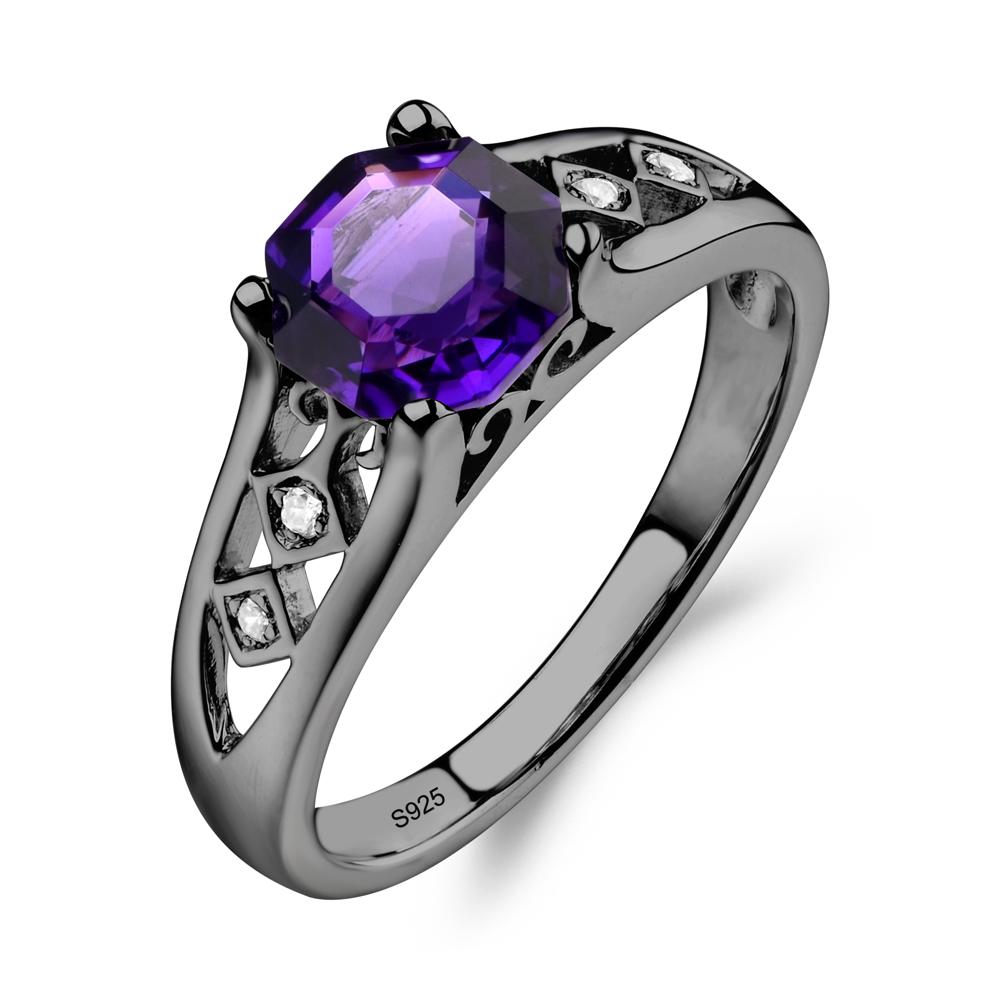 Vintage Style Octagon Cut Amethyst Ring - LUO Jewelry #metal_black finish sterling silver