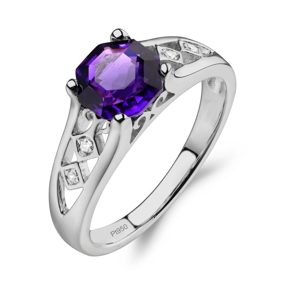 Vintage Style Octagon Cut Amethyst Ring - LUO Jewelry #metal_platinum