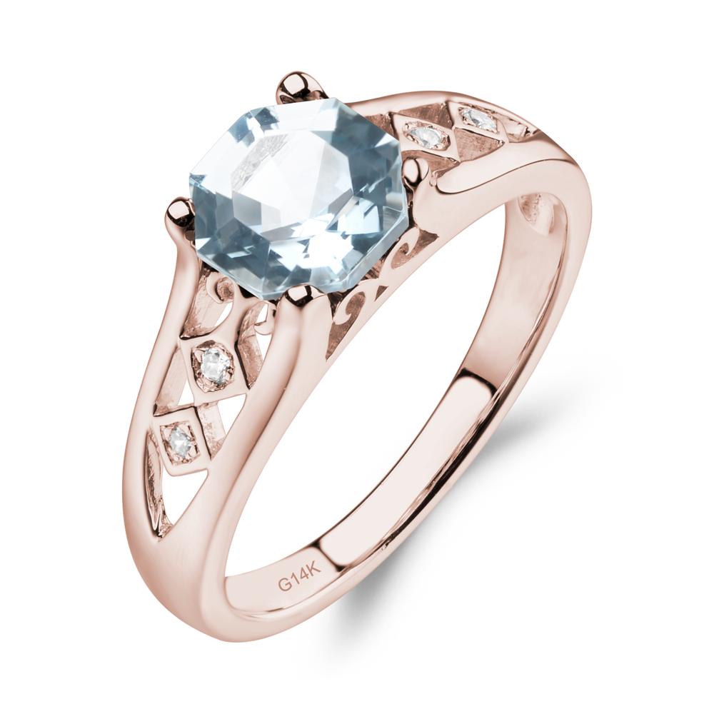 Vintage Style Octagon Cut Aquamarine Ring - LUO Jewelry #metal_14k rose gold