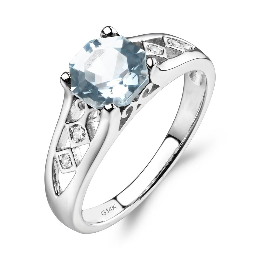 Vintage Style Octagon Cut Aquamarine Ring - LUO Jewelry #metal_14k white gold