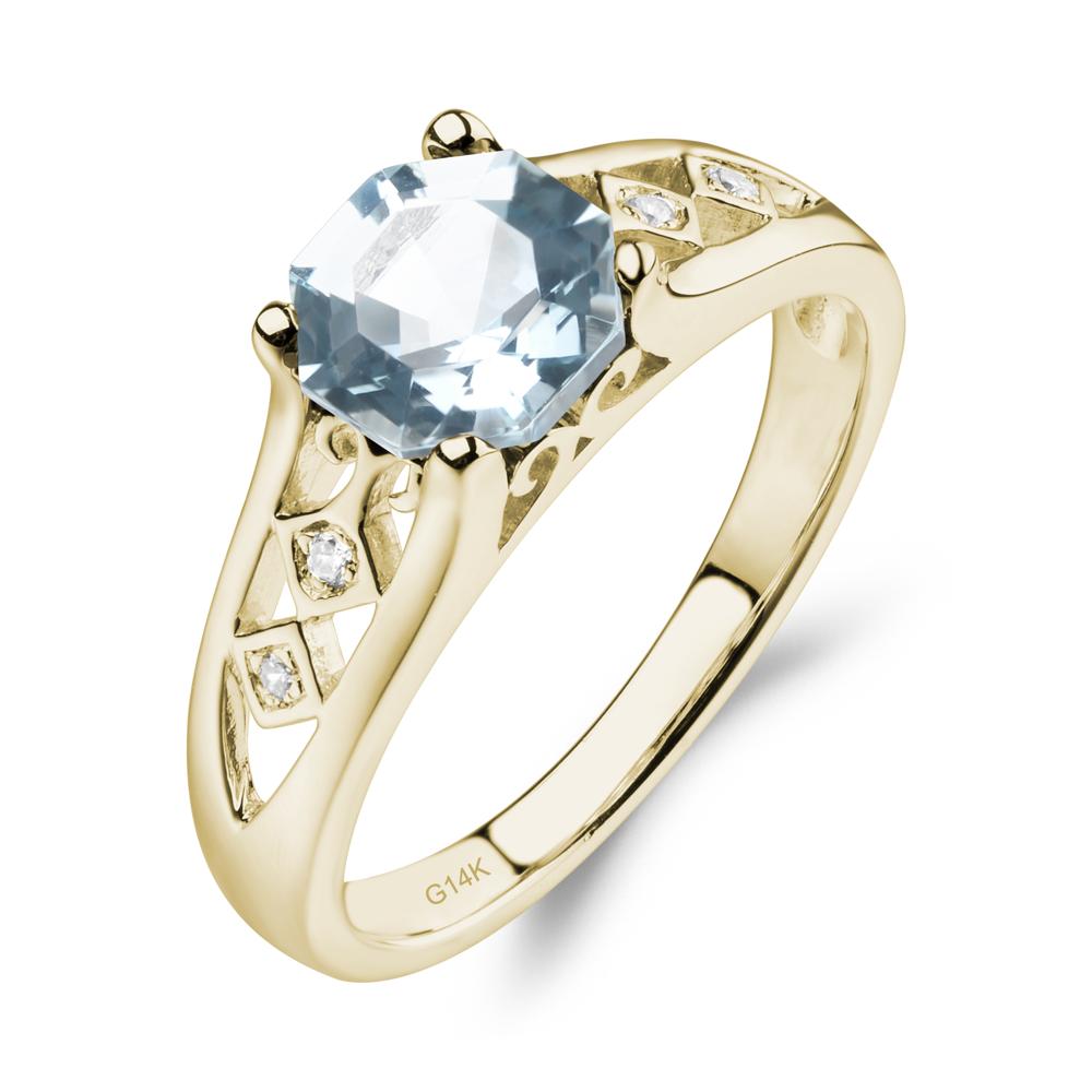 Vintage Style Octagon Cut Aquamarine Ring - LUO Jewelry #metal_14k yellow gold