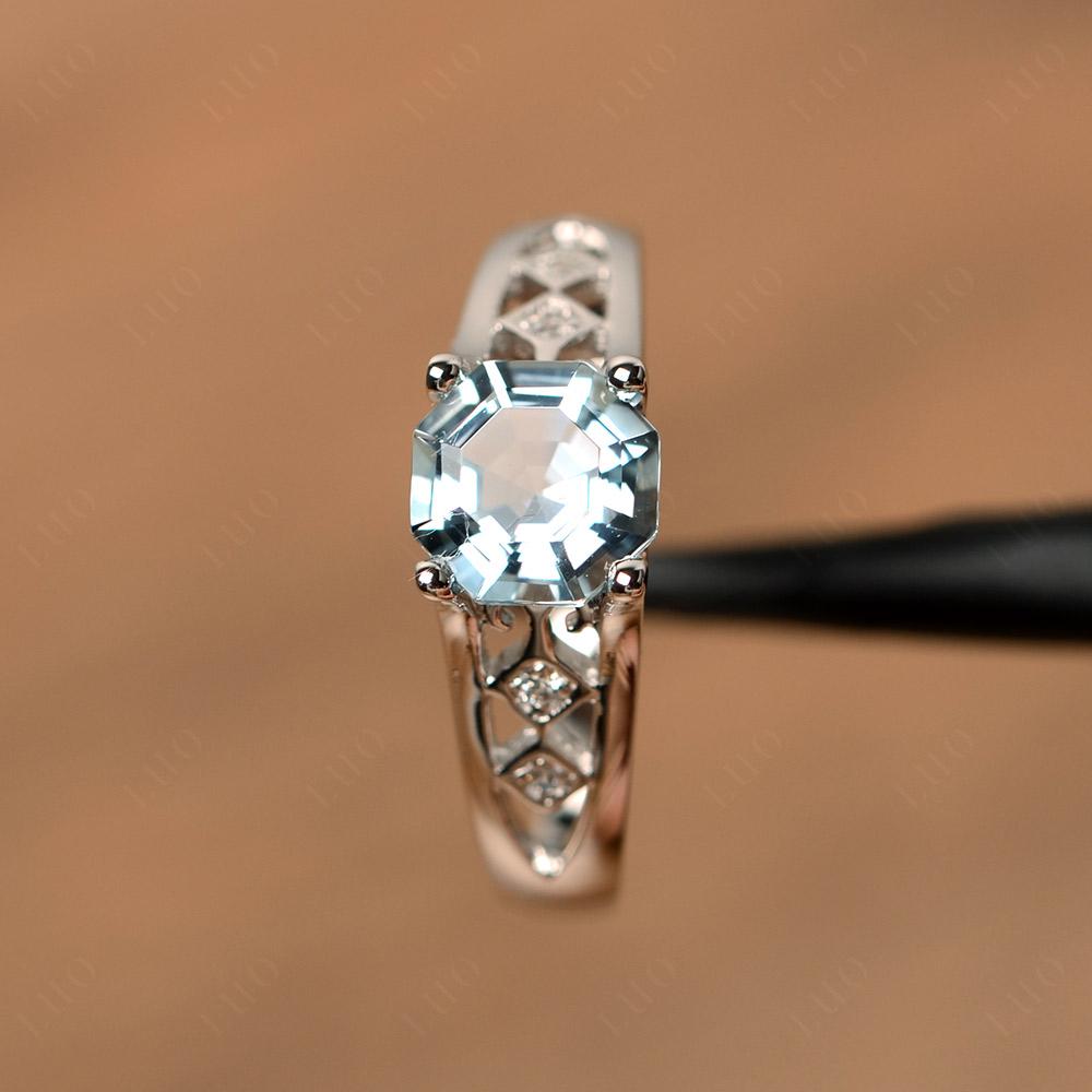 Vintage Style Octagon Cut Aquamarine Ring - LUO Jewelry