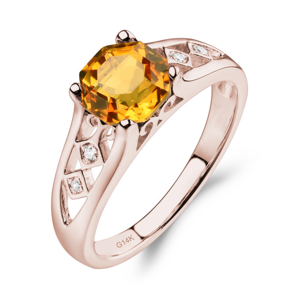 Vintage Style Octagon Cut Citrine Ring - LUO Jewelry #metal_14k rose gold