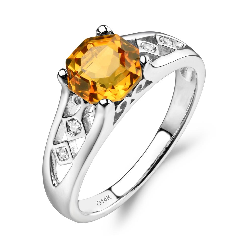 Vintage Style Octagon Cut Citrine Ring - LUO Jewelry #metal_14k white gold