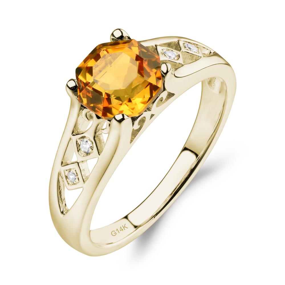 Vintage Style Octagon Cut Citrine Ring - LUO Jewelry #metal_14k yellow gold