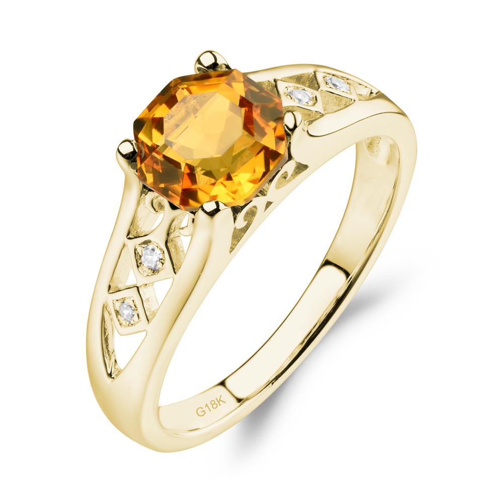 Vintage Style Octagon Cut Citrine Ring - LUO Jewelry #metal_18k yellow gold