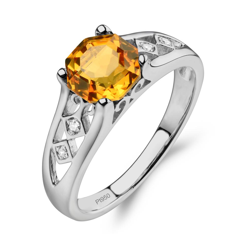 Vintage Style Octagon Cut Citrine Ring - LUO Jewelry #metal_platinum