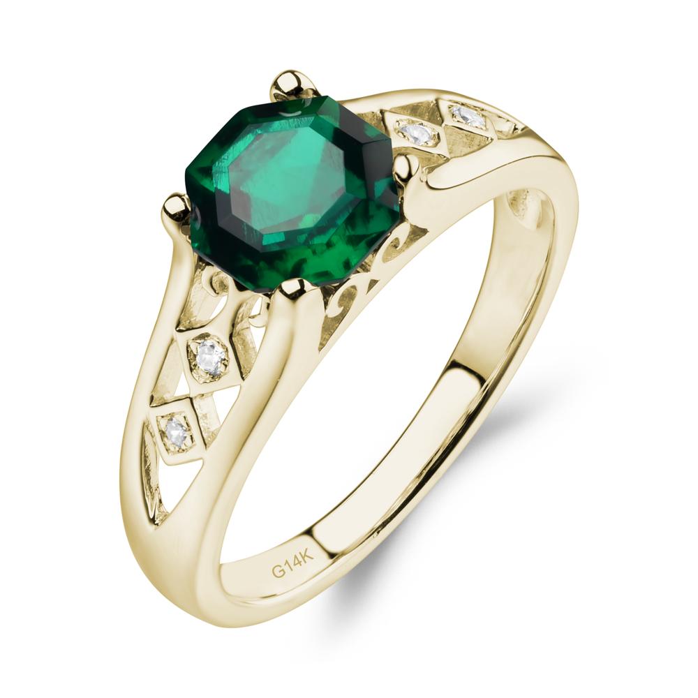 Vintage Style Octagon Cut Lab Created Emerald Ring - LUO Jewelry #metal_14k yellow gold