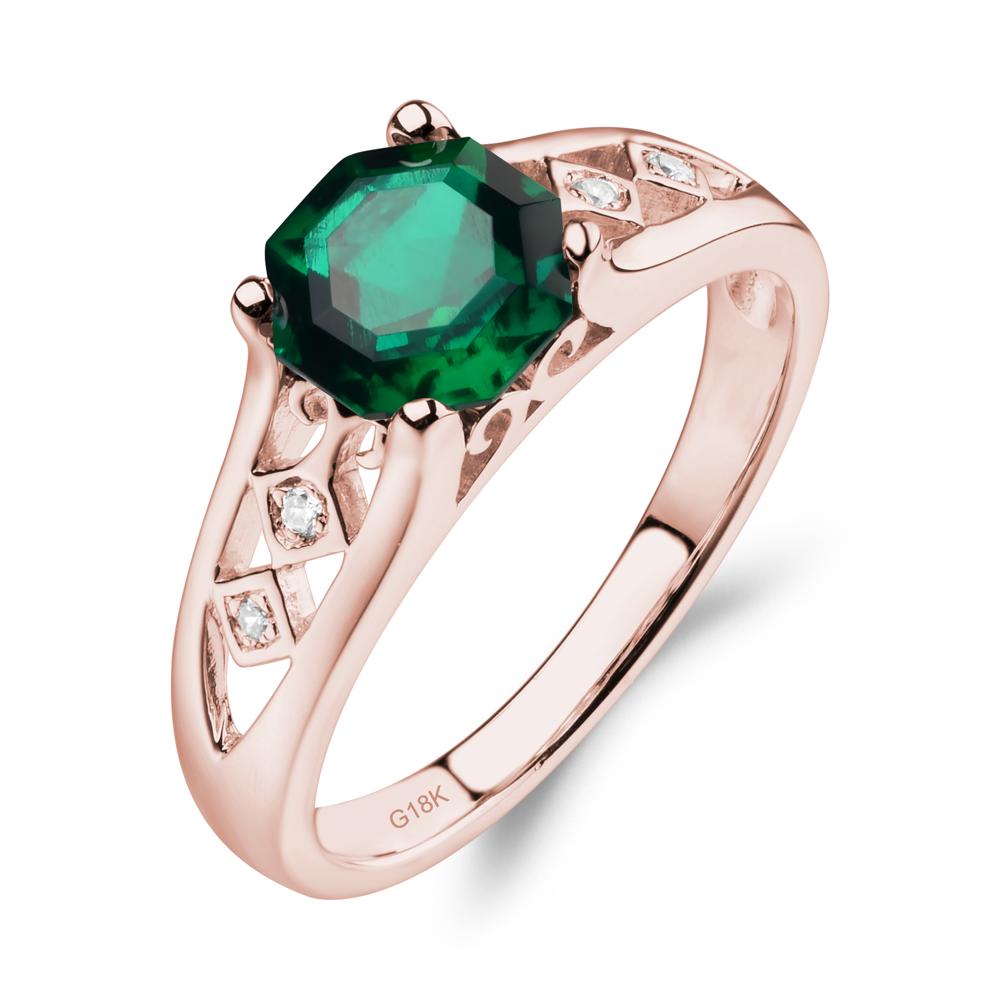 Vintage Style Octagon Cut Lab Created Emerald Ring - LUO Jewelry #metal_18k rose gold