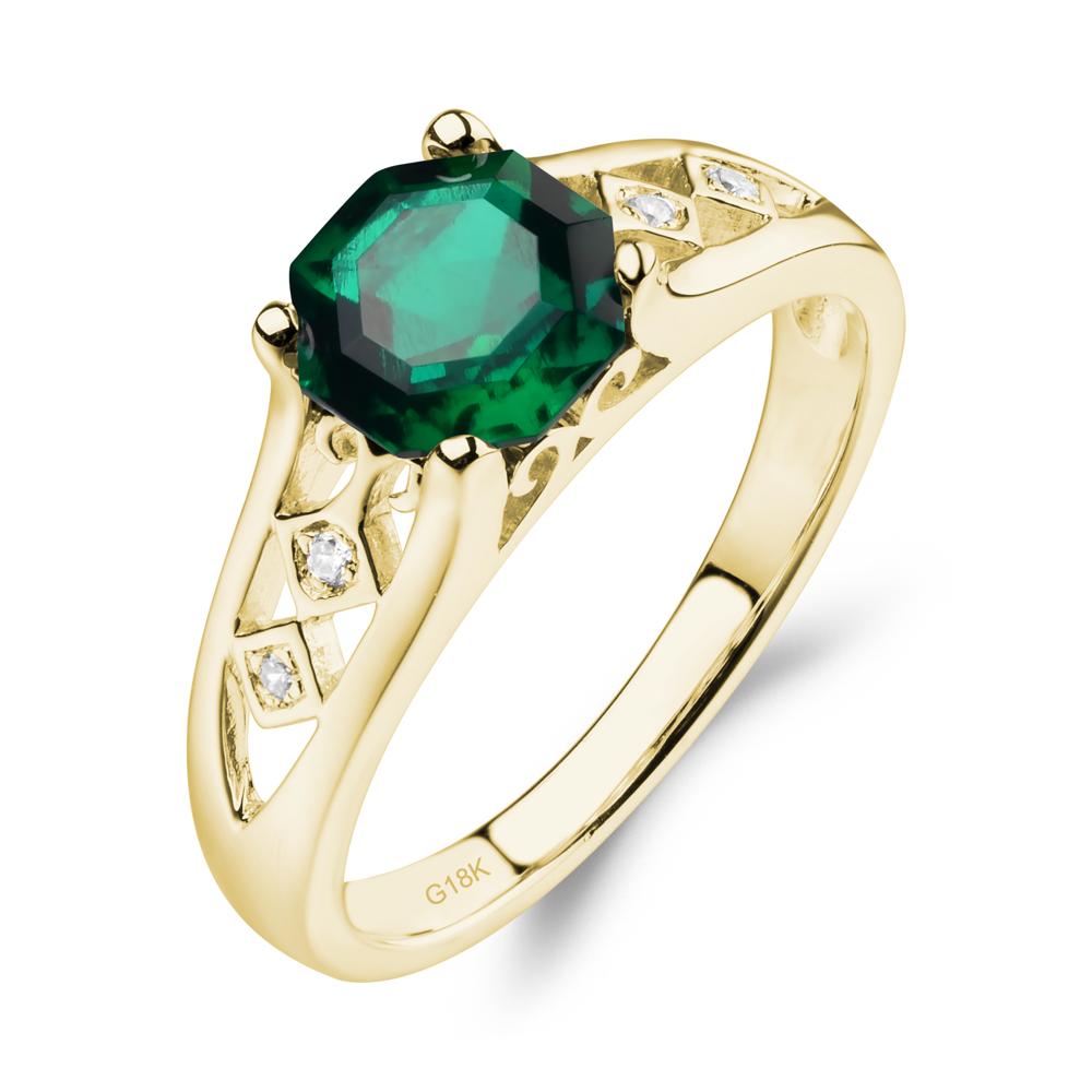 Vintage Style Octagon Cut Lab Created Emerald Ring - LUO Jewelry #metal_18k yellow gold