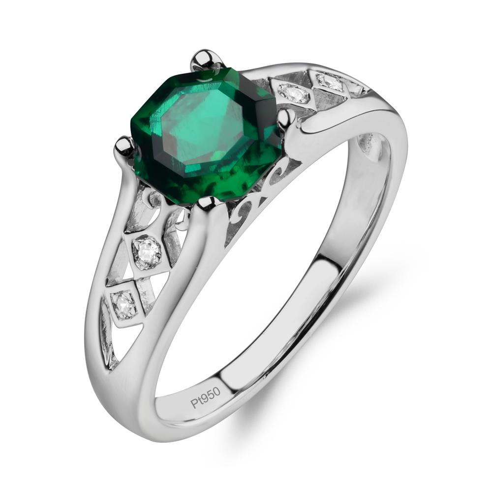 Vintage Style Octagon Cut Lab Created Emerald Ring - LUO Jewelry #metal_platinum