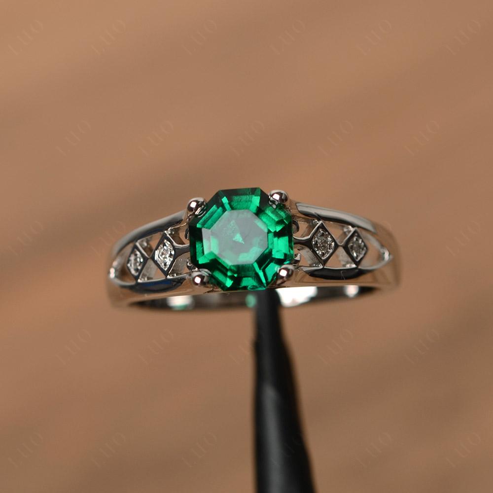 Vintage Style Octagon Cut Lab Created Emerald Ring - LUO Jewelry