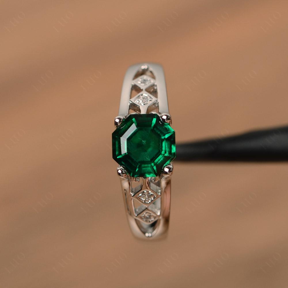 Vintage Style Octagon Cut Lab Created Emerald Ring - LUO Jewelry