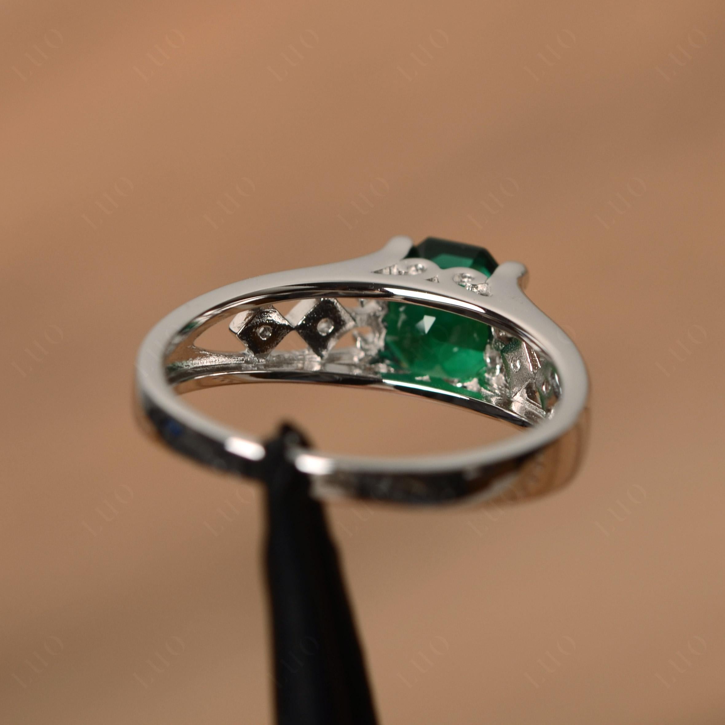 Vintage Style Octagon Cut Lab Created Emerald Ring - LUO Jewelry