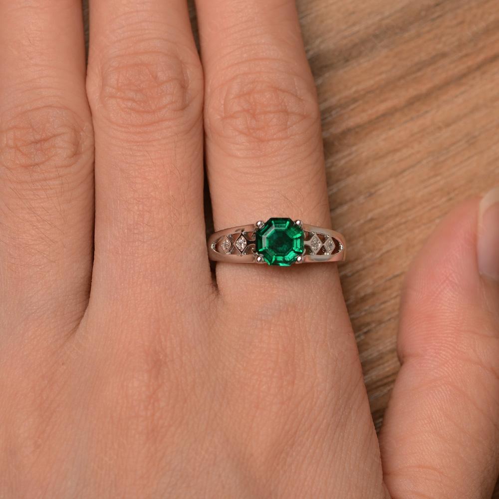 Vintage Style Octagon Cut Lab Created Emerald Ring - LUO Jewelry