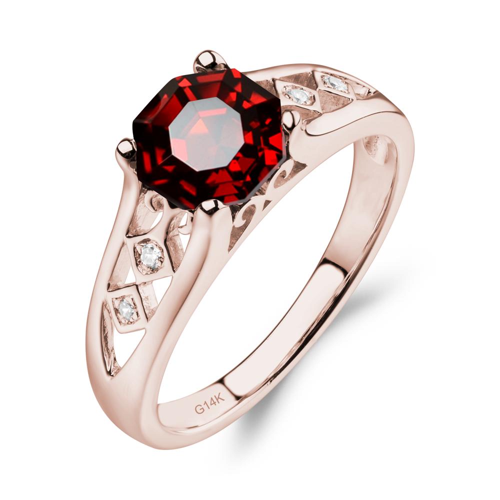 Vintage Style Octagon Cut Garnet Ring - LUO Jewelry #metal_14k rose gold