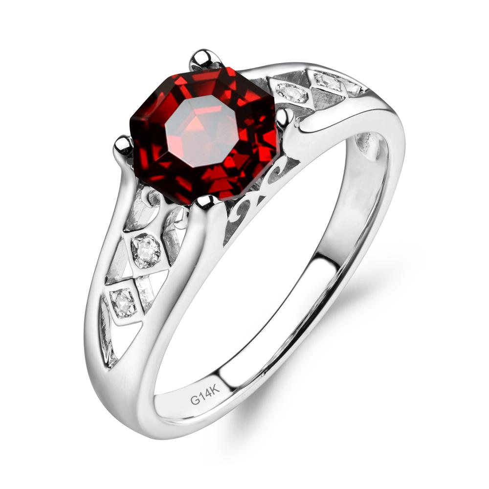 Vintage Style Octagon Cut Garnet Ring - LUO Jewelry #metal_14k white gold
