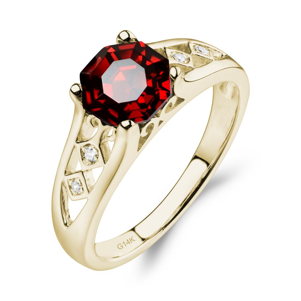 Vintage Style Octagon Cut Garnet Ring - LUO Jewelry #metal_14k yellow gold