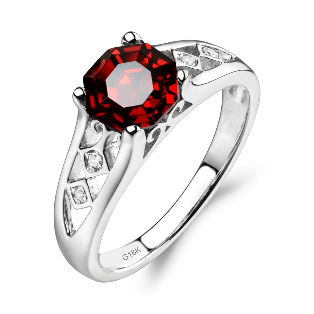Vintage Style Octagon Cut Garnet Ring - LUO Jewelry #metal_18k white gold