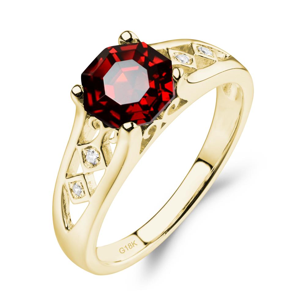 Vintage Style Octagon Cut Garnet Ring - LUO Jewelry #metal_18k yellow gold