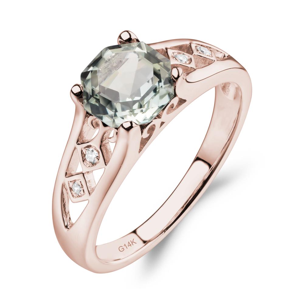 Vintage Style Octagon Cut Green Amethyst Ring - LUO Jewelry #metal_14k rose gold