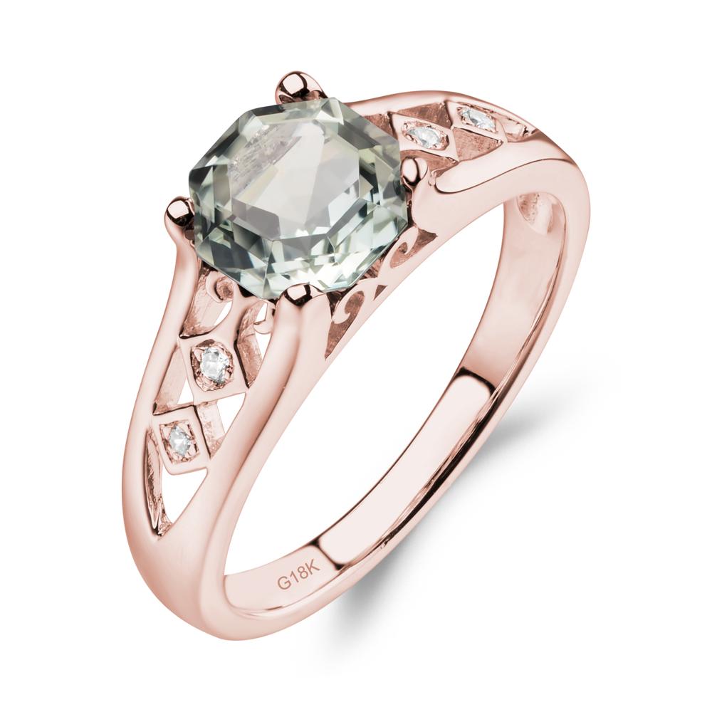 Vintage Style Octagon Cut Green Amethyst Ring - LUO Jewelry #metal_18k rose gold