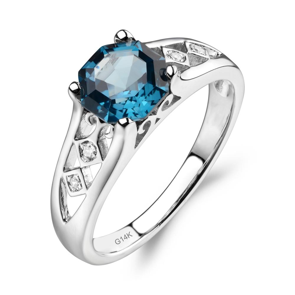 Vintage Style Octagon Cut London Blue Topaz Ring - LUO Jewelry #metal_14k white gold