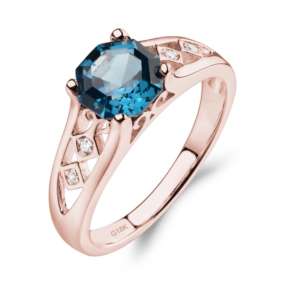 Vintage Style Octagon Cut London Blue Topaz Ring - LUO Jewelry #metal_18k rose gold