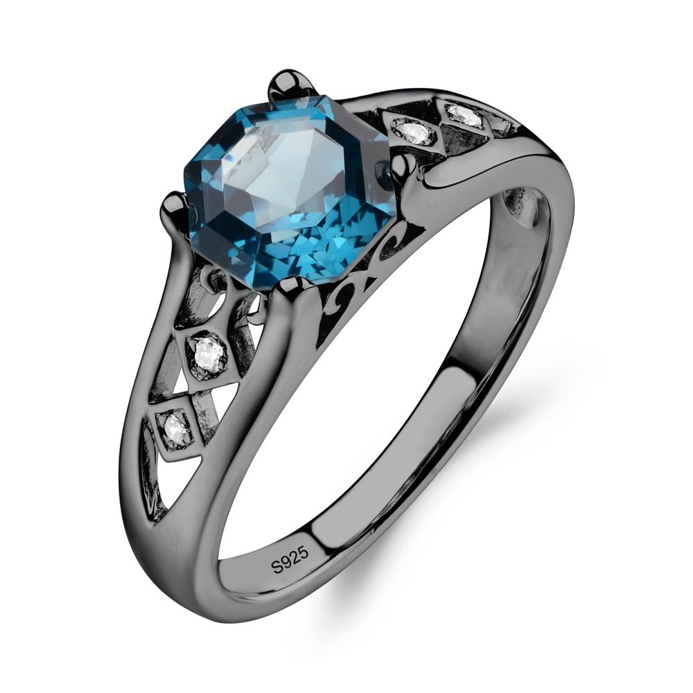 Vintage Style Octagon Cut London Blue Topaz Ring - LUO Jewelry #metal_black finish sterling silver