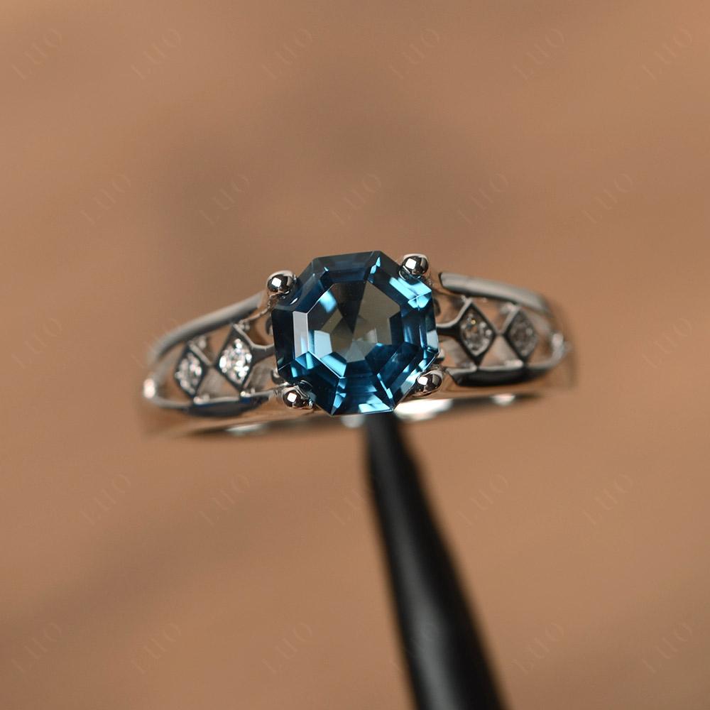 Vintage Style Octagon Cut London Blue Topaz Ring - LUO Jewelry