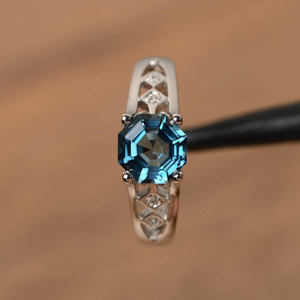 Vintage Style Octagon Cut London Blue Topaz Ring - LUO Jewelry