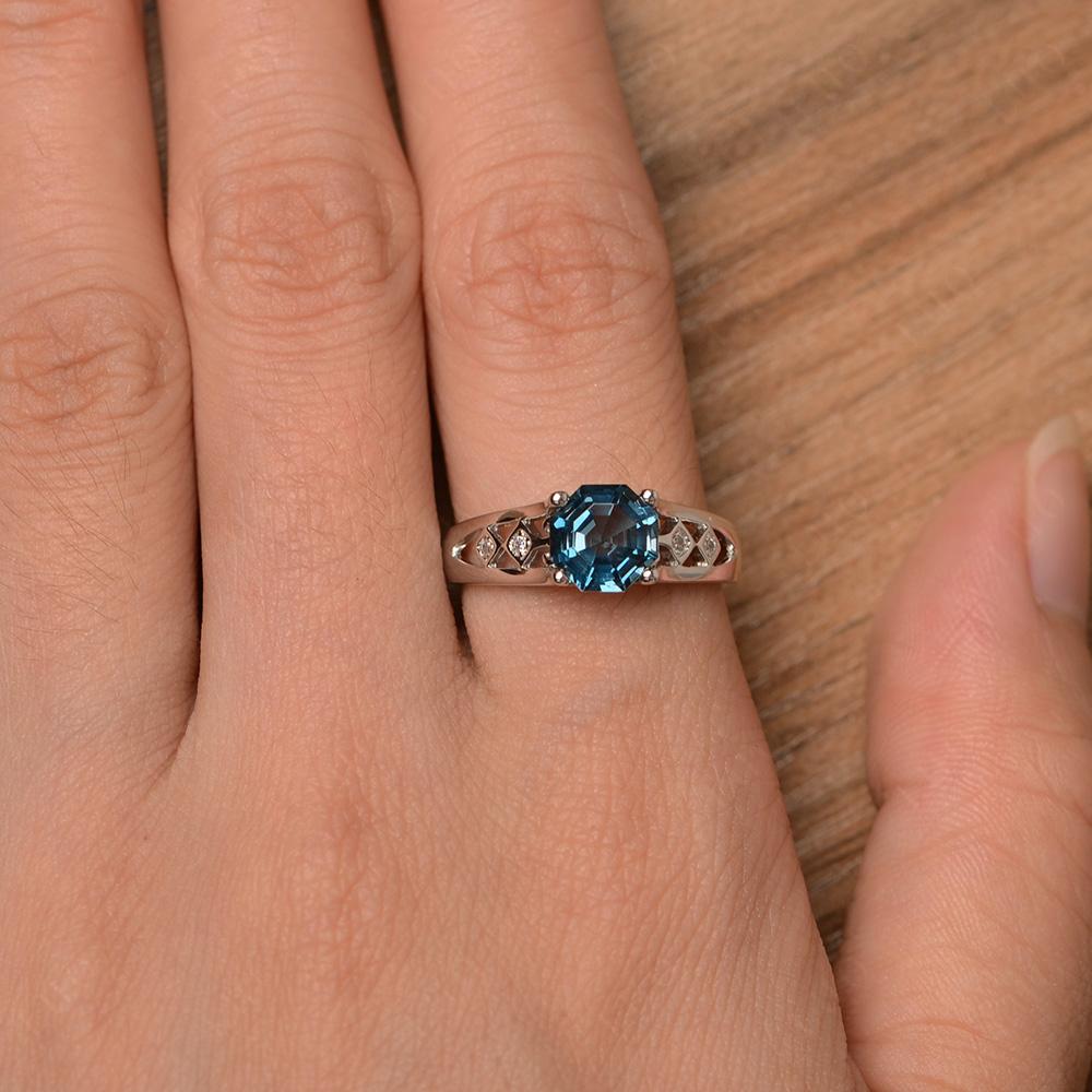 Vintage Style Octagon Cut London Blue Topaz Ring - LUO Jewelry